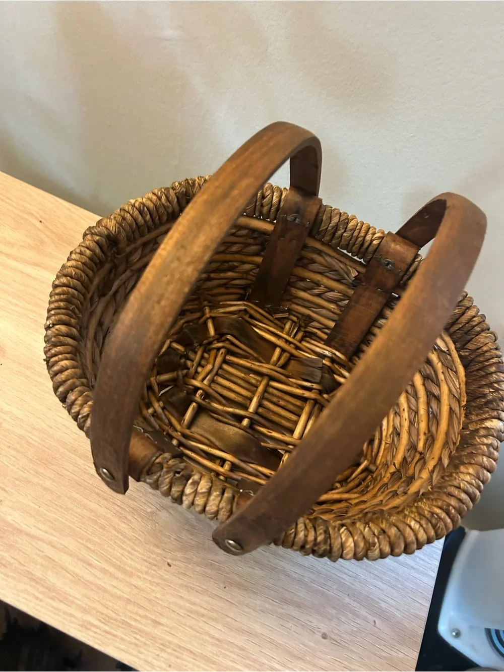 Woven Rope and Wood Accent Basket - Brown